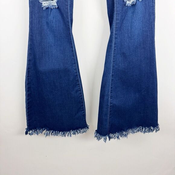 JC JQ  Bell Bottom Blue Jeans Women's Small High Rise Super Stretchy Distressed - Picture 7 of 16